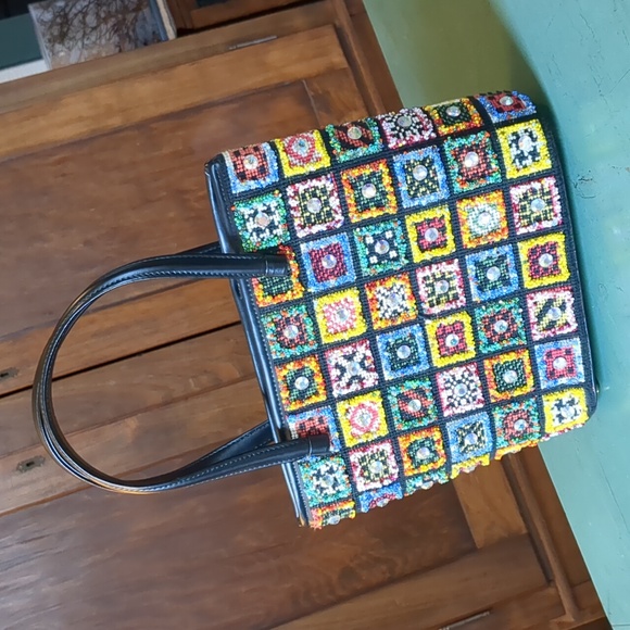 Vintage Needlepoint Beaded Crystal Handbag - Picture 6 of 16